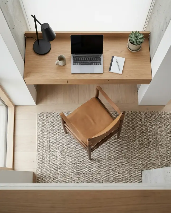 Thuisbureau aan raam topview