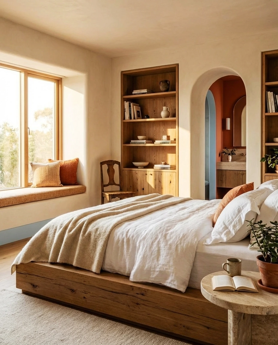 lichtrijke slaapkamer met bank raam